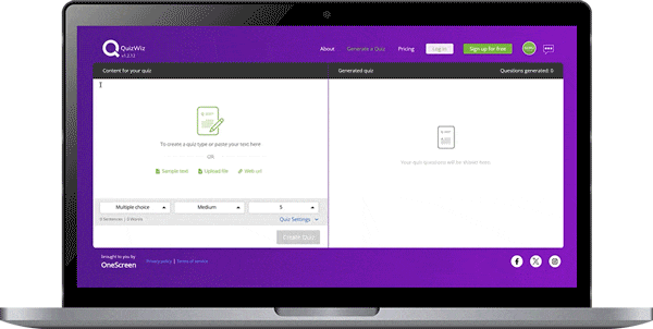 QuizWiz demo - Aplicación para crear cuestionarios inteligentes instantáneos